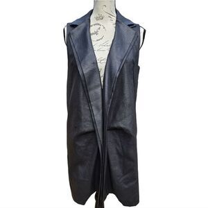 Think Closet NY Black Faux Croc Leather Notch Lapel Sleeveless Zip Vest Jacket M